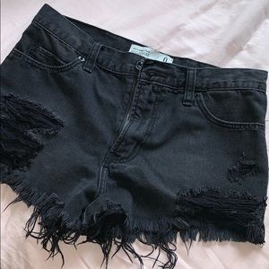 A&F high rise black denim shorts